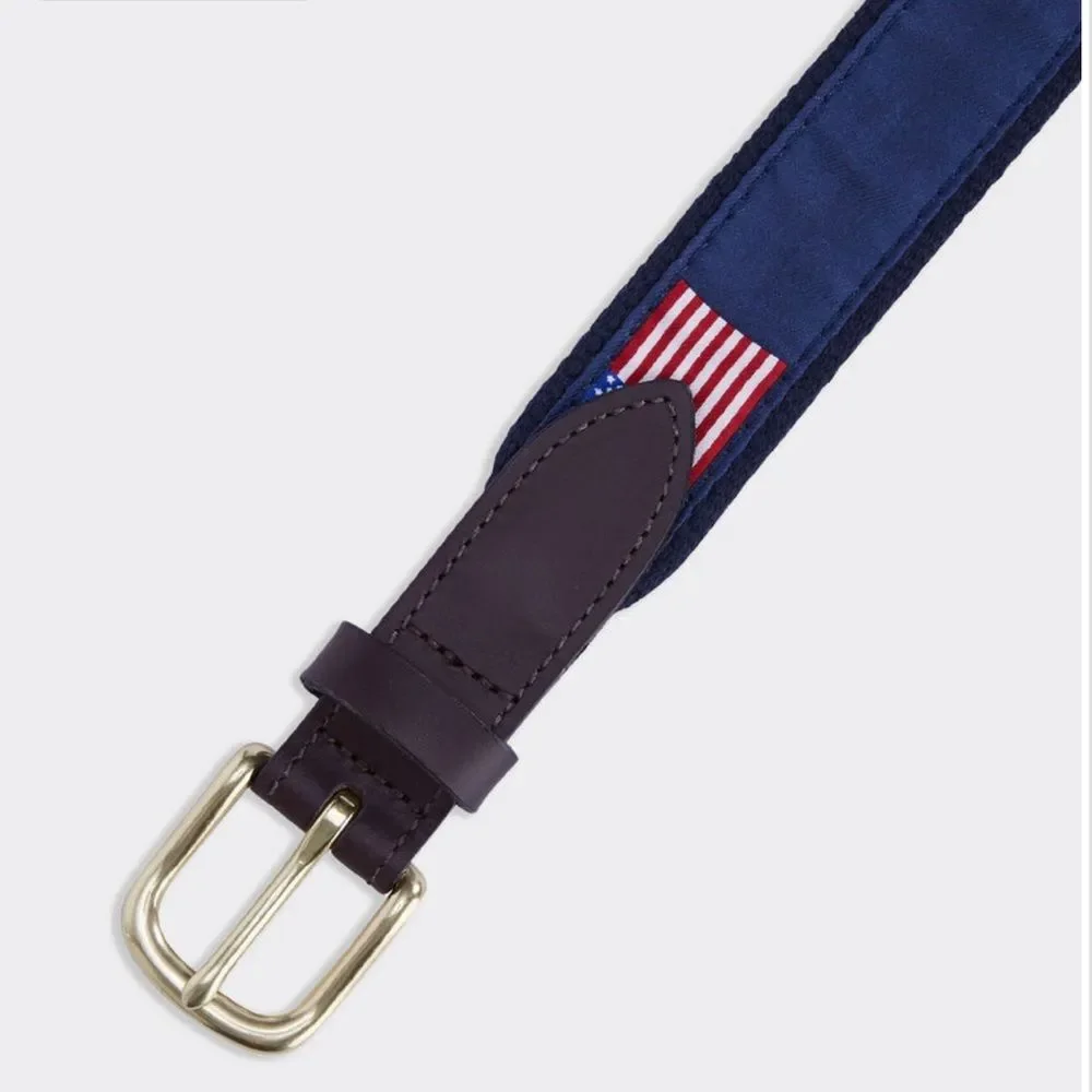Vineyard Vines boys kids USA Flag America Brown Leather & Navy Flag Belt size 30